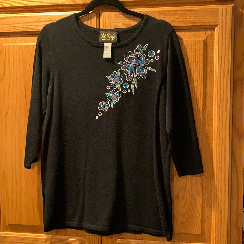 Bob Mackie Black sweater-purple-blue-green sequins